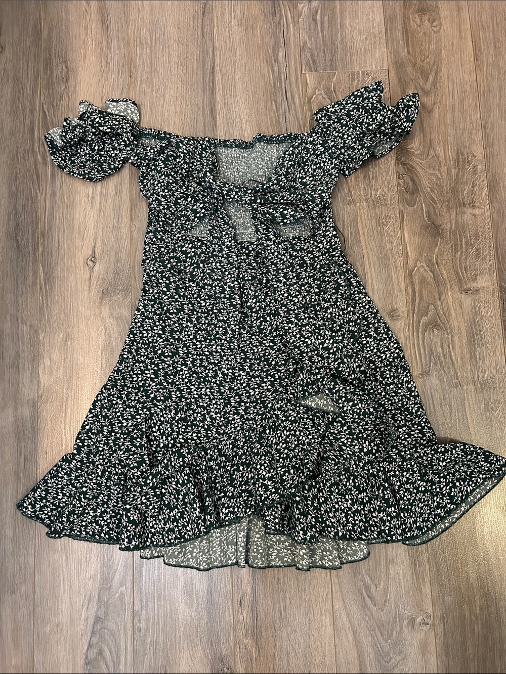 Girls Floral Ruffle Summer Dress - Black with White Floral